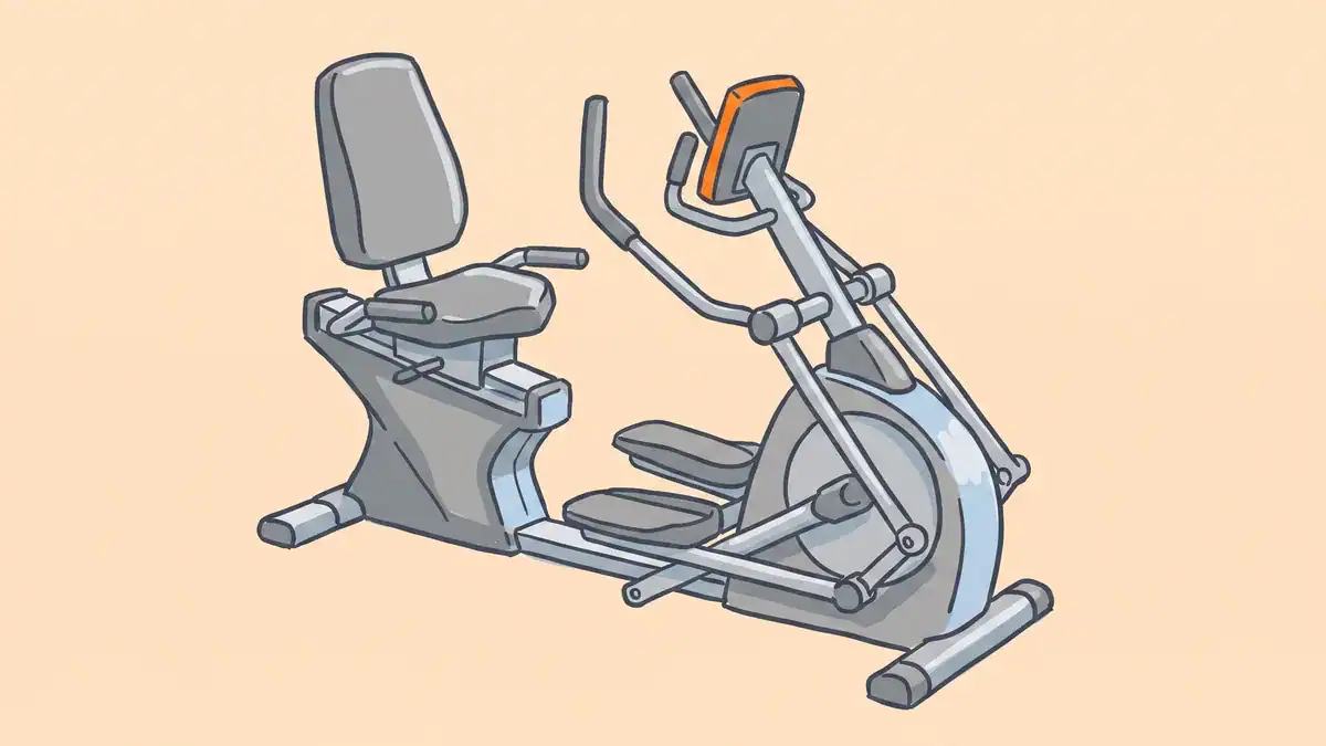 Best recumbent elliptical — illustration of a seated elliptical cross trainer with backrest seat and front pedals