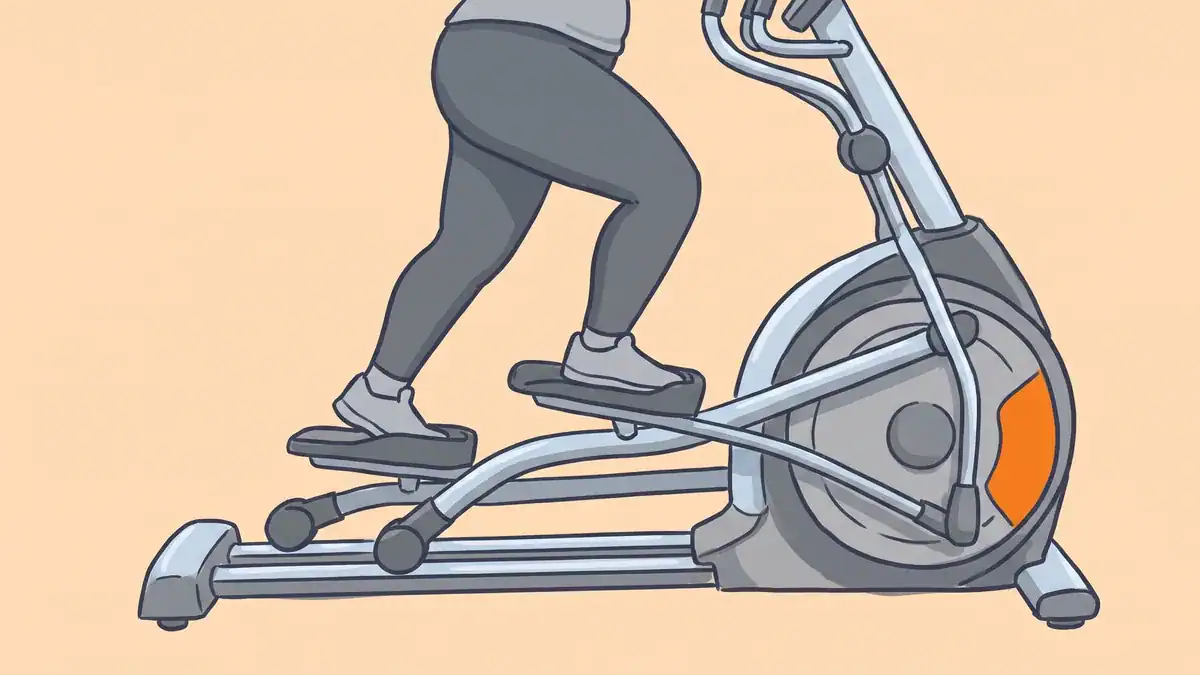 Elliptical workout for weight loss — energetic mid-stride pedaling illustration