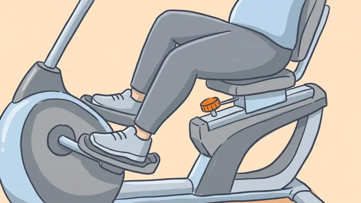Seated elliptical in use — legs pedaling from a supported seat