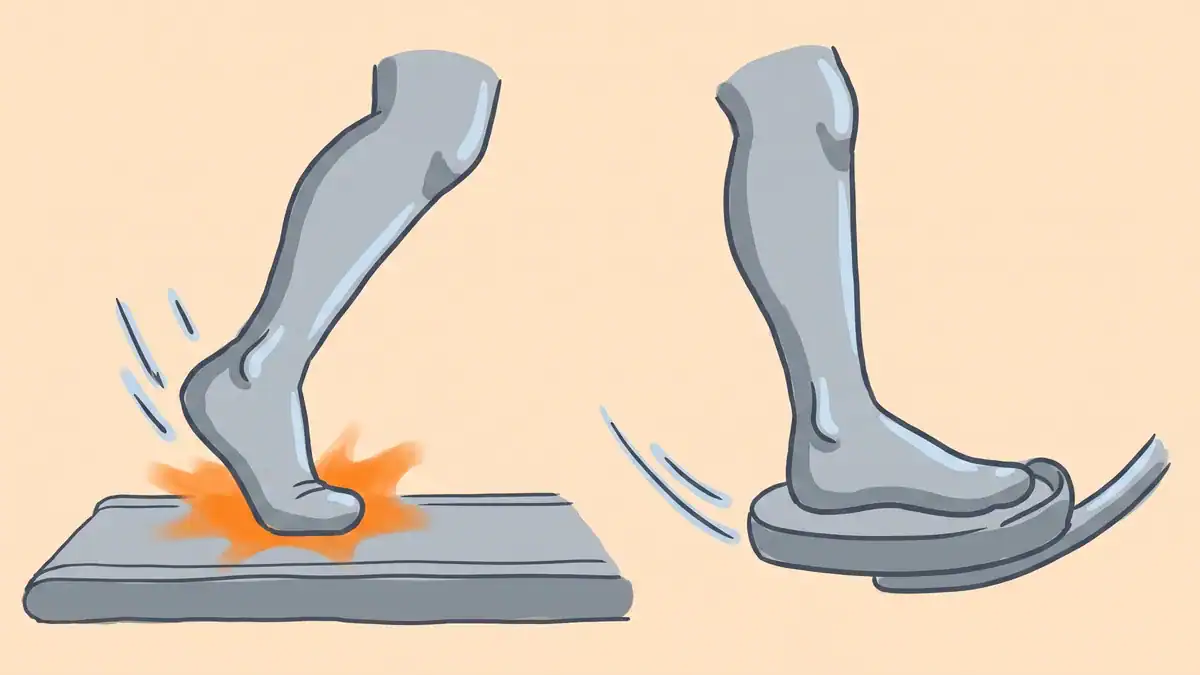 Treadmill foot-strike impact vs elliptical gliding motion — joint impact comparison illustration